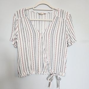Pink Republic, Med, White Blouse with black and coral/pink striped floral design